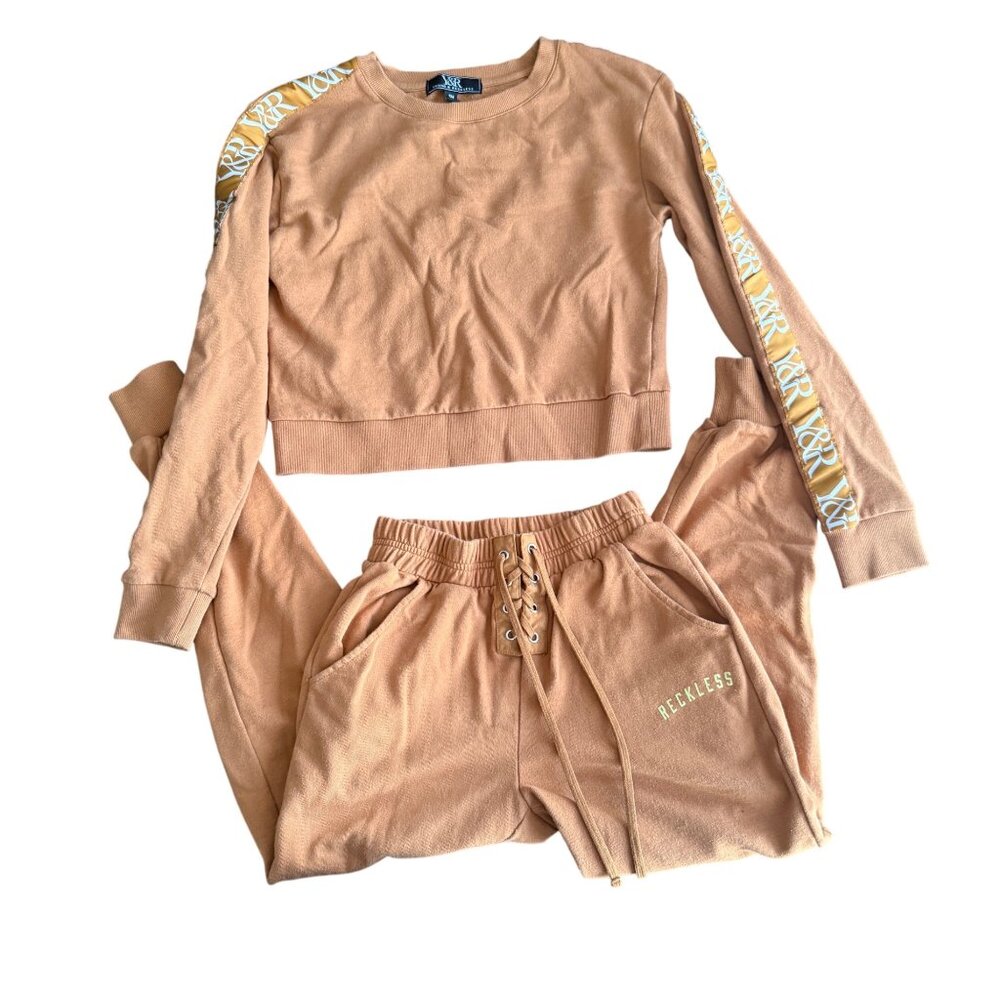 Young & Reckless Womens Small Tan 2-Piece Loungewear Set Size S
